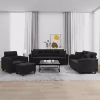Sofa Sofos komplektas su pagalvėmis, 4 dalių, juodas, audinys