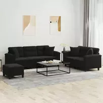 Sofa Sofos komplektas su pagalvėmis, 3 dalių, juodas, audinys