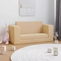 Vaikiška dvivietė sofa-lova, kreminės spalvos, minkštas pliušas