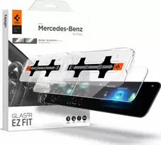 „Spigen Mercedes Benz Glass tR EZ Fit“ apsauginių ekrano plėvelių nuo akinimo, 2 vnt. pakuotėje – A klasės 2021/2020 m. automobiliui.