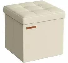 Songmics Sulankstoma taburetė su daiktadėže 30 x 30 cm, kreminės spalvos, balta