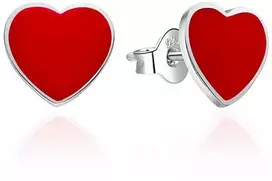 Agato Sidabriniai auskarai su raudonu emaliu Hearts AGT-E154P
