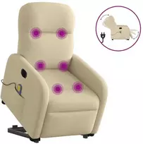 Fotelis Atsistojantis elektrinis masažinis krėslas, kreminis, audinys