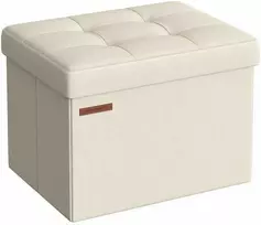 Songmics Sulankstoma taburetė su daiktadėže 31 x 41 cm, kreminė balta