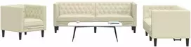 Sofa Chesterfield sofų komplektas, 3 dalių, kreminė, dirbtinė oda