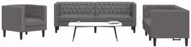 Sofa Chesterfield sofų komplektas, 3 dalių, pilkas, dirbtinė oda