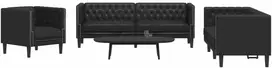 Sofa Chesterfield sofų komplektas, 3 dalių, juodas, dirbtinė oda