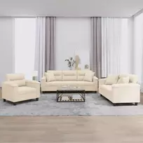 Sofa Sofos komplektas su pagalvėmis, 3 dalių, smėlio, audinys