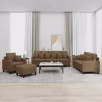 Sofa Sofos komplektas su pagalvėmis, 4 dalių, rudas, audinys