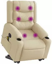 Fotelis Atsistojantis elektrinis masažinis krėslas, kreminis, audinys
