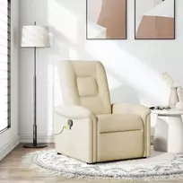 Fotelis Atlošiamas masažinis krėslas, kreminės spalvos, audinys