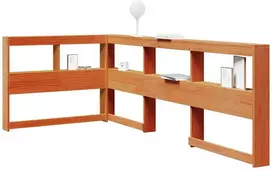 knygų spinta L formos vaško rudos 80 cm pušies medienos masyvas