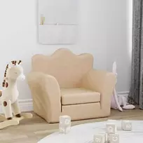 Vaikiška sofa-lova, kreminės spalvos, minkštas pliušas