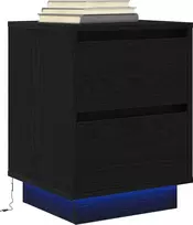 Spintelė prie lovos su LED lemputėmis Juoda 38x34x50 cm