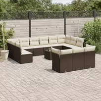 Sofa Sodo komplektas su pagalvėlėmis, 14 dalių, ruda, poliratanas