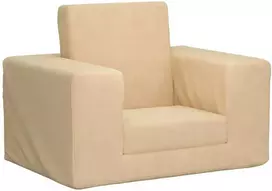 Vaikiška sofa-lova, kreminės spalvos, minkštas pliušas