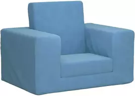 Vaikiška sofa-lova, mėlynos spalvos, minkštas pliušas