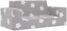 Dvivietė vaikiška sofa, šviesiai pilka, pliušas, su žvaigždėmis