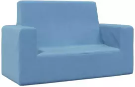 Dvivietė vaikiška sofa, mėlynos spalvos, minkštas pliušas