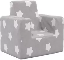 Vaikiška sofa, šviesiai pilka, minkštas pliušas, su žvaigždėmis
