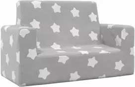 Dvivietė vaikiška sofa, šviesiai pilka, pliušas, su žvaigždėmis