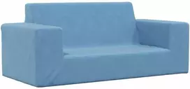 Dvivietė vaikiška sofa, mėlynos spalvos, minkštas pliušas