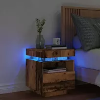 naktinė spintelė su LED lemputėmis, sena mediena 40x39x48,5 cm