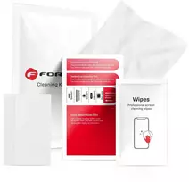 FORCELL - LCD ekranų valymo rinkinys 4in1 (drėgna ir sausa šluostė, nutrinimo kortelė, dulkių lipdukai)