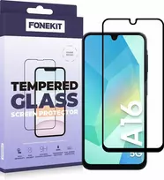 „FoneKit“ visiškai apsauginis grūdintas stiklas, „Samsung Galaxy A16“, juodas