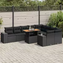 Sofa Sodo komplektas su pagalvėlėmis, 10 dalių, poliratanas/akacija