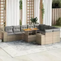 Sofa Sofos komplektas su pagalvėlėmis, 10 dalių, poliratanas/akacija