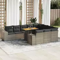 Sofa Sofos komplektas su pagalvėlėmis, 10 dalių, poliratanas/akacija