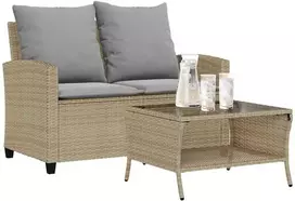 Dvivietė sodo sofa su staliuku ir pagalvėlėmis, smėlio spalvos