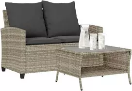 Dvivietė sodo sofa su pagalvėlėmis ir staliuku, šviesiai pilka