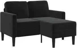 Dvivietė sofa su šezlongu, L formos, juoda, 125 cm, aksominis