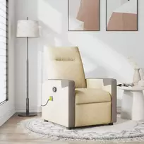 Fotelis Atlošiamas masažinis krėslas, kreminės spalvos, audinys