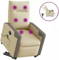 Fotelis Atsistojantis elektrinis masažinis krėslas, kreminis, audinys
