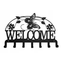 Sieninė kabykla rūbams ir raktams Welcome, 40cm, juodos spalvos