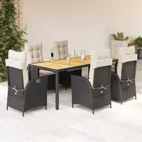 Sofa Sodo komplektas su pagalvėlėmis, 7 dalių, juodas, poliratanas