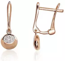 Auksiniai auskarai anglišku užsegimu, Raudonas Auksas, Briliantai - 1.55 g. - 17 mm. - Briliantai (0,04Ct)