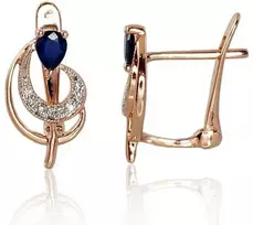 Auksiniai auskarai anglišku užsegimu, Raudonas Auksas, Briliantai , Safyras - 2.28 g. - 14 mm. - Briliantai (0,038Ct), Safyras (0,481Ct)
