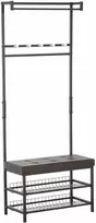 HOMCOM rūbų kabykla su suoliuku, drabužių kabykla ir batų lentyna, metalinė, 2 batų lentynos, sėdimoji vieta, 72,5x35x180 cm