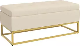 Homcom Suoliukas su daiktadėže Minkštas suoliukas su atlenkiamu dangčiu, aksomo išvaizdos, lovos suoliukas su plieninėmis kojelėmis, smėlio spalvos, 110x44x49cm