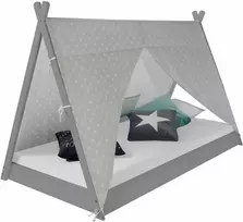 Homestyle4U Vaikiška lova, Tipi palapinės lova su čiužiniu, 105,5x208x132,5 cm, pilka