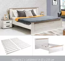 Homestyle4U Lova, 167x99.5x207.5 cm, balta pilkai ąžuolo