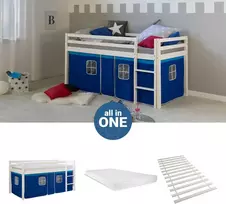 Homestyle4U Loft lova, 207.5x110x96.5 cm, balta ir mėlyna