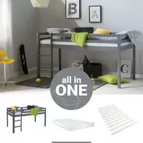 Homestyle4U Dviaukštė lova, 207.5x110x96.5 cm, pilka