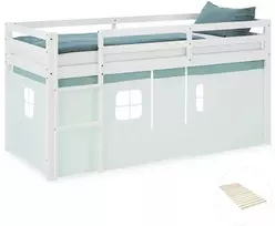 Homestyle4U Loft lova, 207.5x110x99.5 cm, balta ir žalia