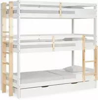 Homestyle4U Trivietė dviaukštė lova, 203x205x103 cm, balta, ruda