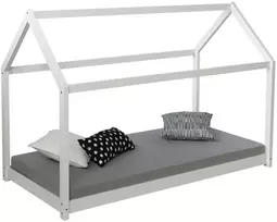 Homestyle4U Vaikiška lova, medinė namelio formos lova, 206x141x96 cm, balta